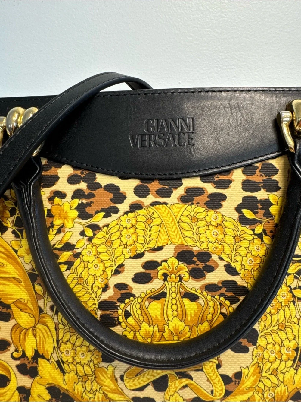 Versace Vintage Leopard Baroque Sunburst 2-Way Bag w/Dust Bag and COA